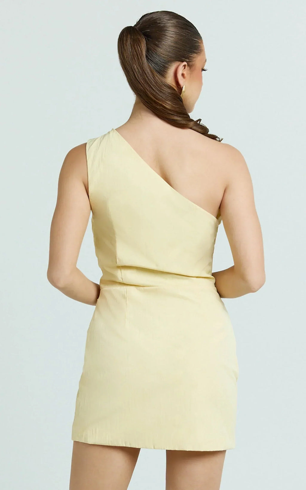 Finn Mini Dress - One Shoulder Gathered Bodice Dress in Lemon