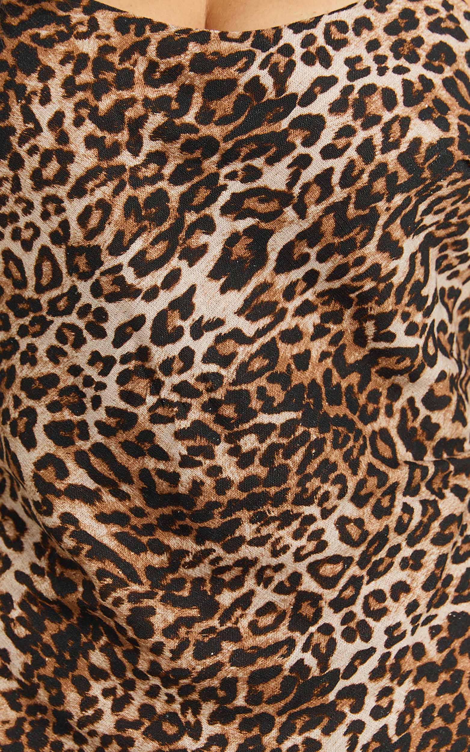 Josie Midi Dress - Linen Slip Dress in Tonal Leopard Print