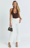 Kobby Pants - High Waist Turnup Ankle Length Pants in Off White