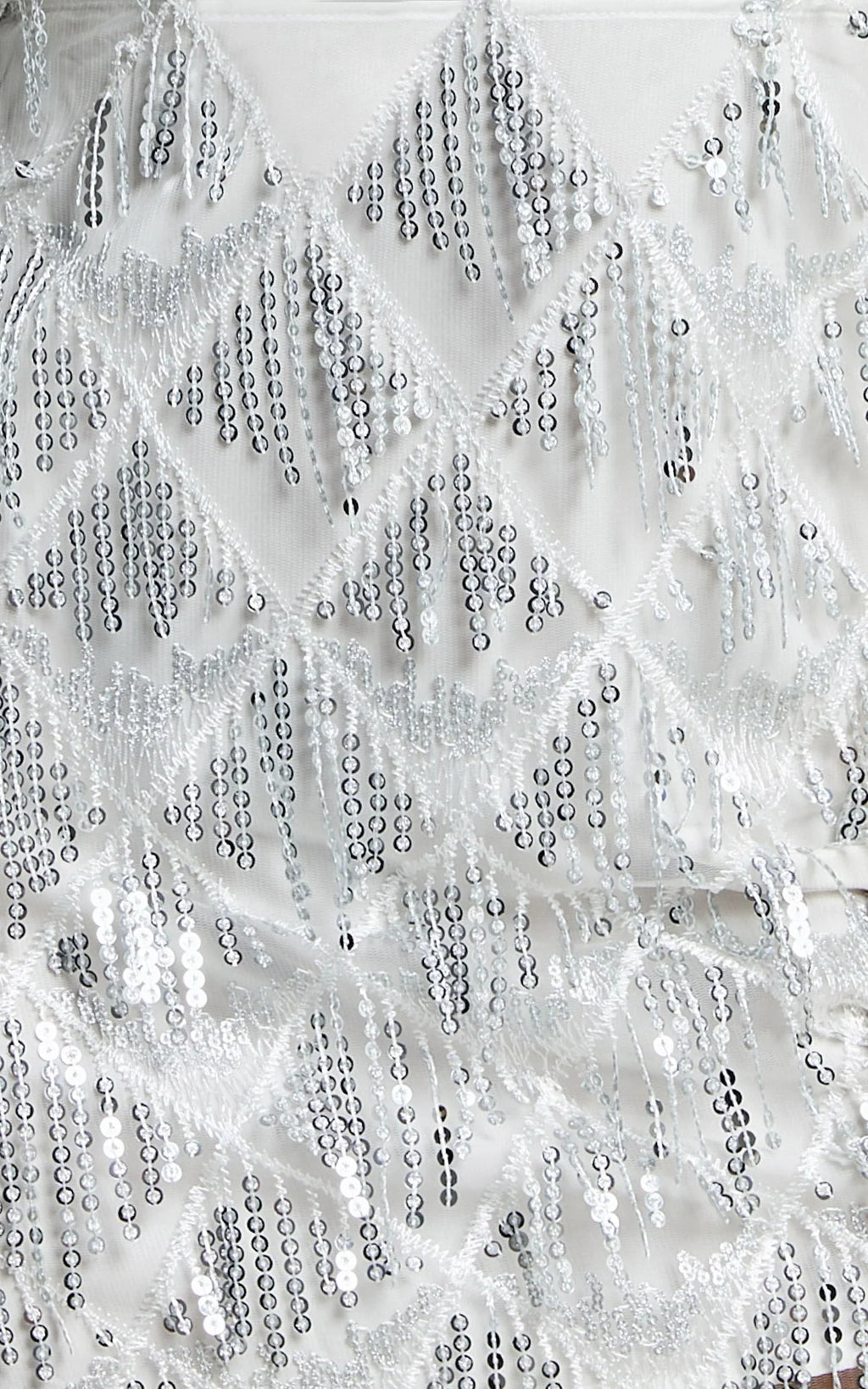 Khrizza Mini Skirt - Sequin Diamond Mesh Skirt in White/Silver