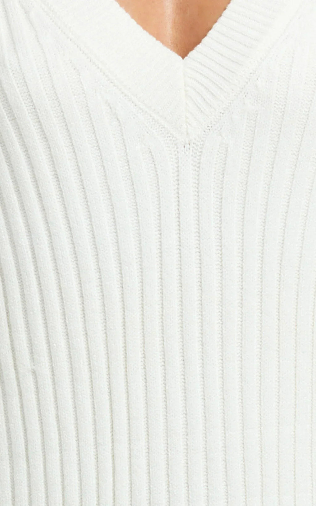Kartia Midi Dress - V Neck Knit Dress in Off White