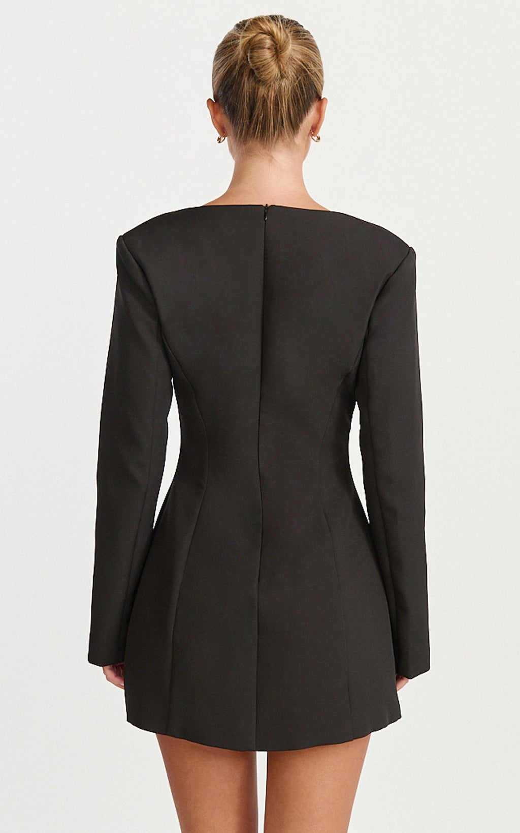 Lavender Mini Dress - Wide Neck Button Down Blazer Dress in Black