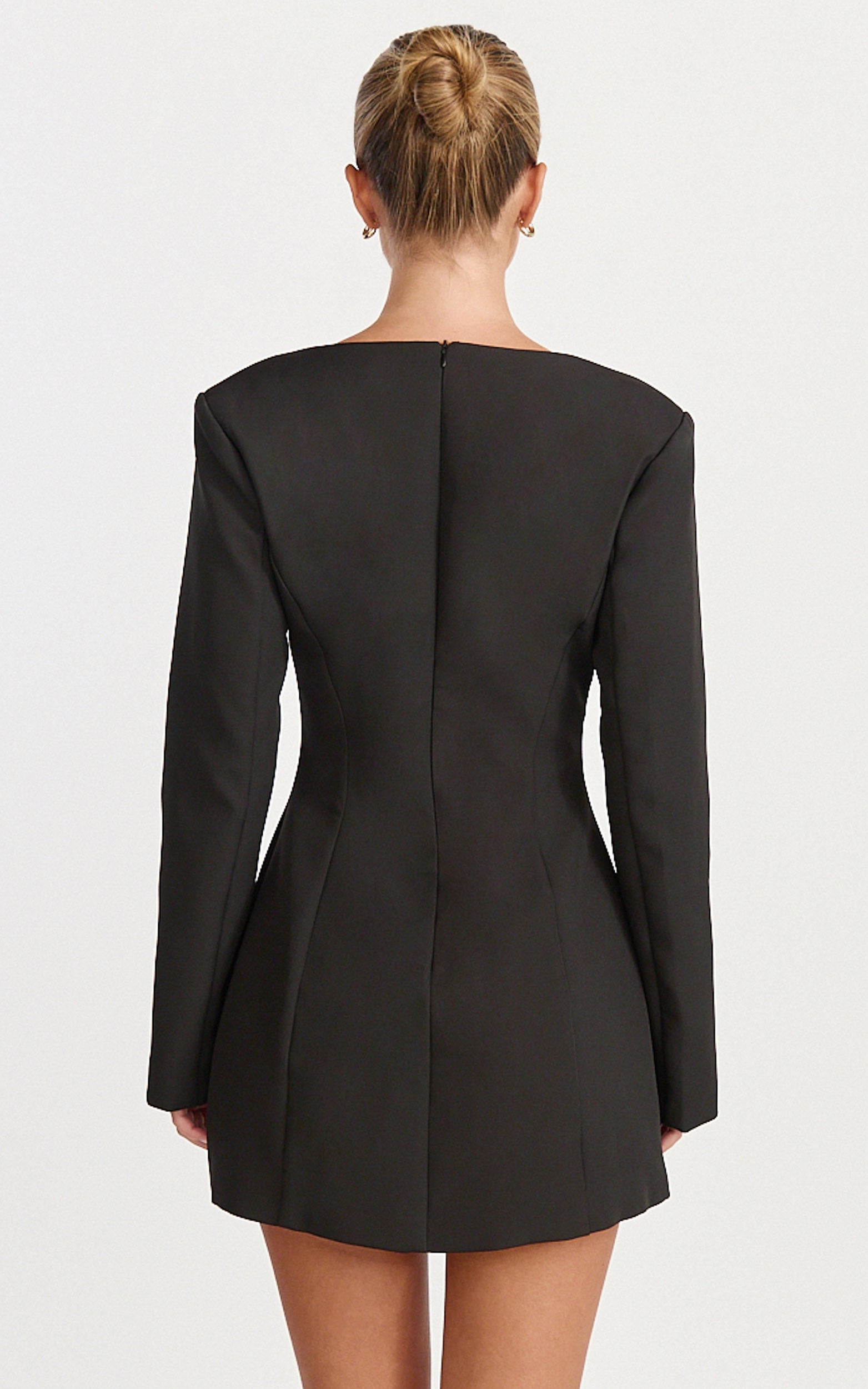 Lavender Mini Dress - Wide Neck Button Down Blazer Dress in Black