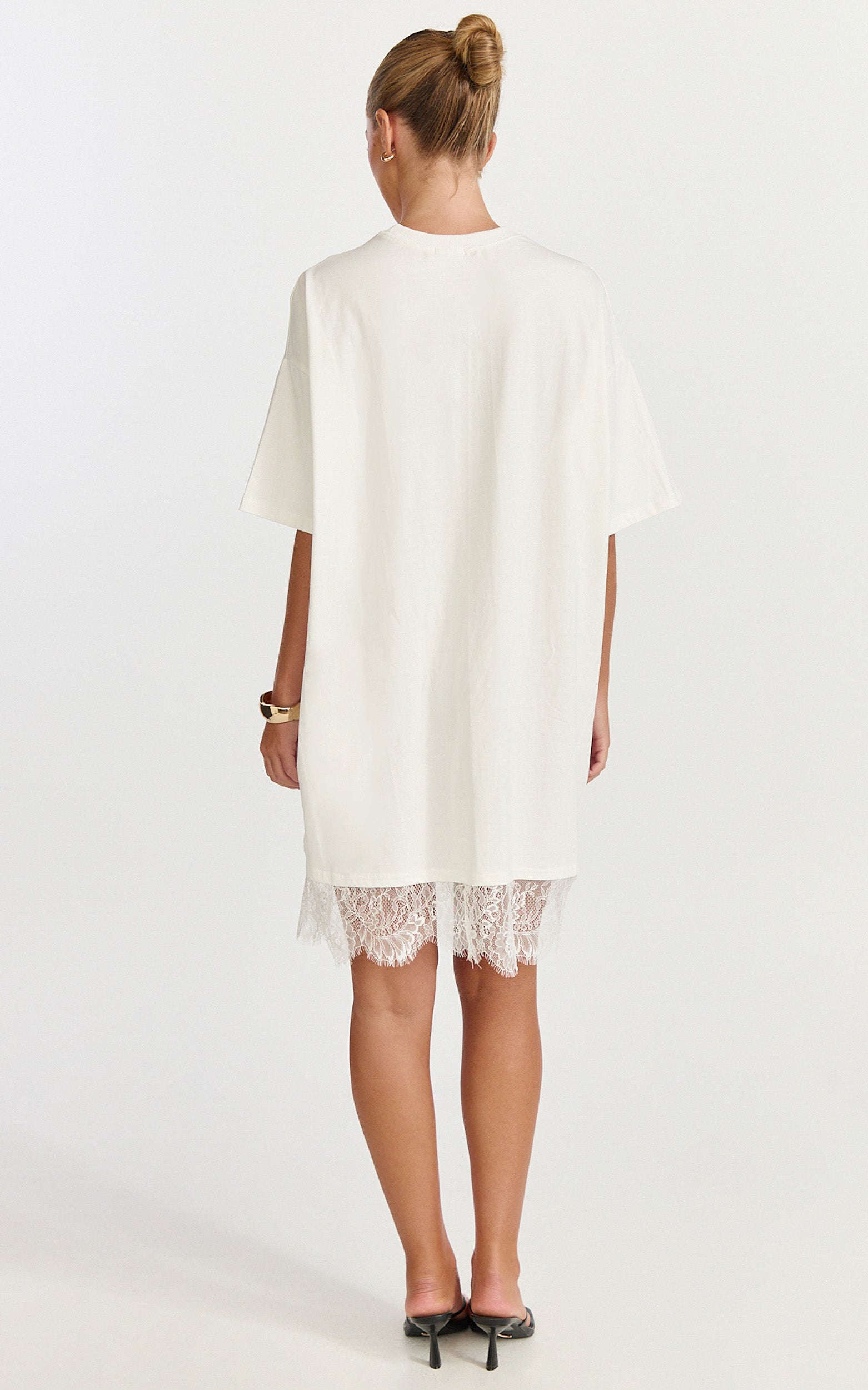 Rina Mini Dress - Mini Lace Trim Dress in Off White