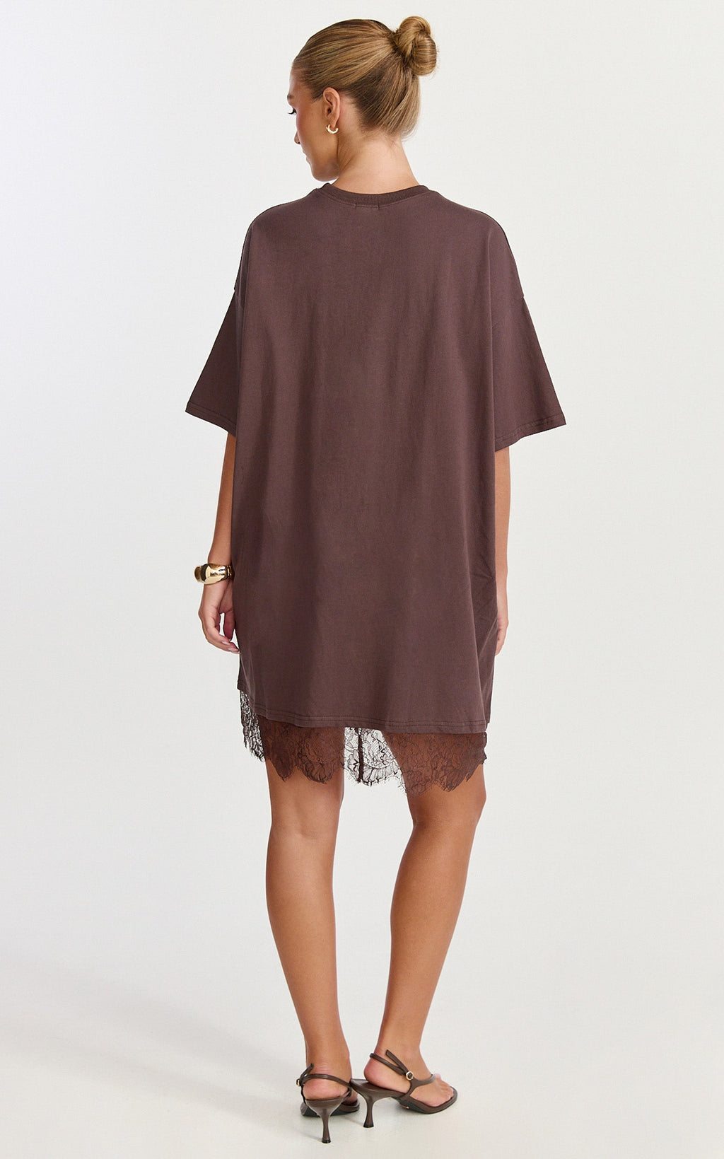 Rina Mini Dress - Mini Lace Trim Dress in Chocolate