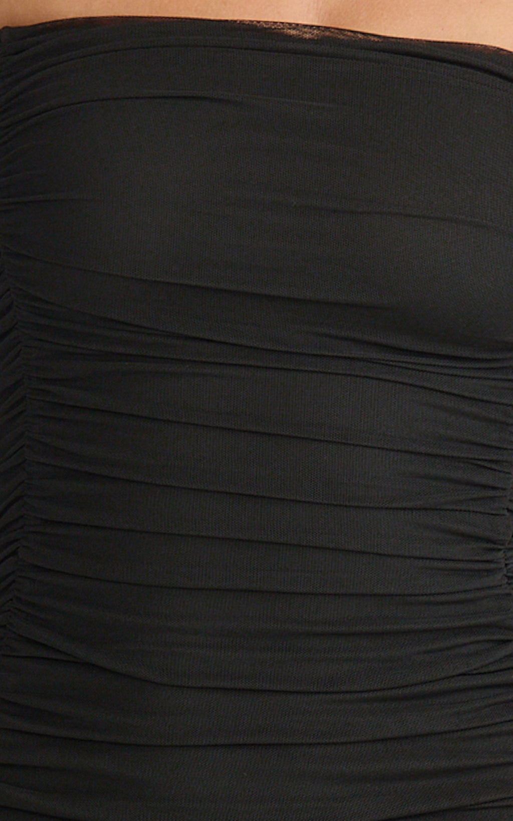 Lara Maxi Dress - Strapless Ruched Mesh High Leg Split Dress in Black