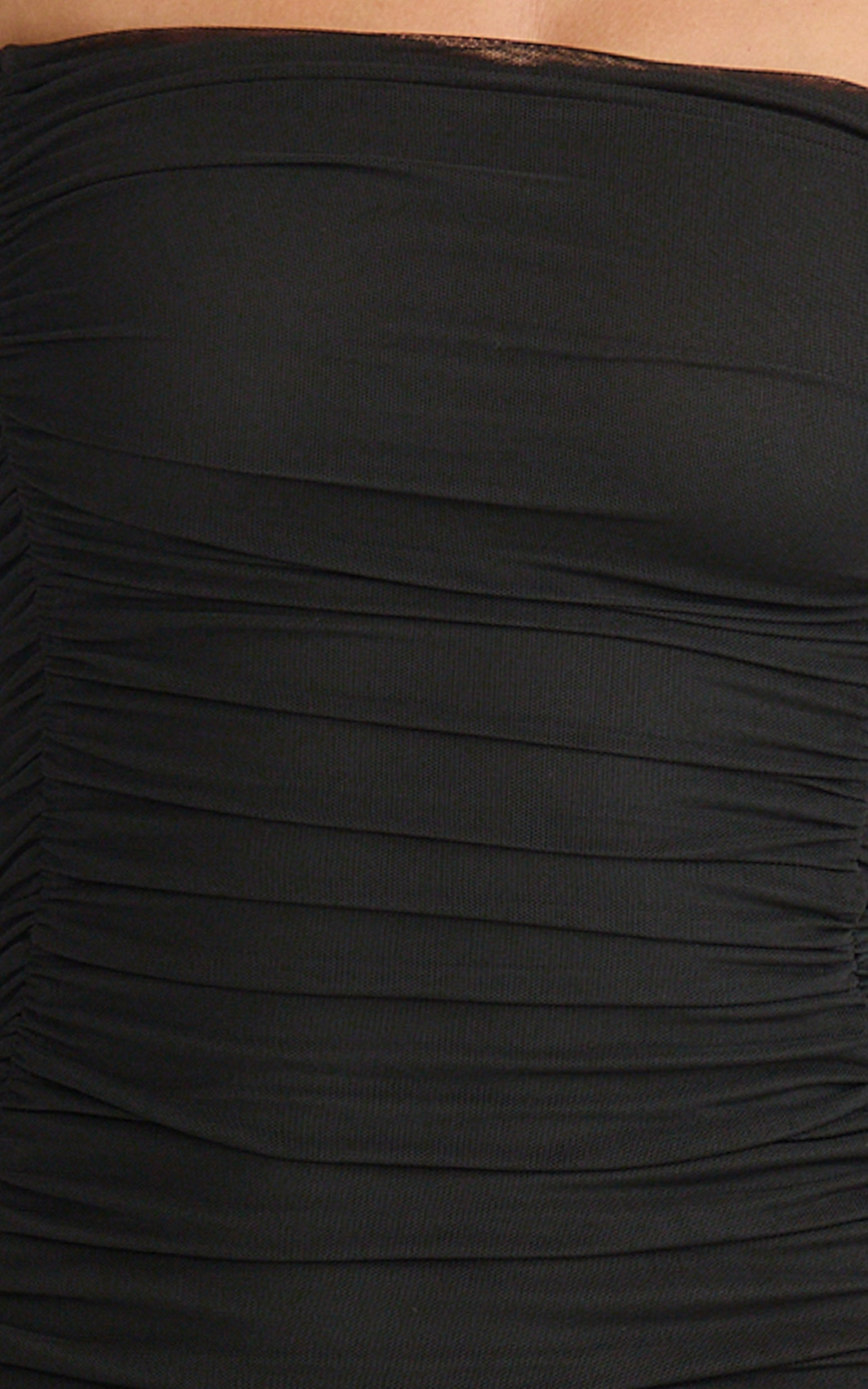 Lara Maxi Dress - Strapless Ruched Mesh High Leg Split Dress in Black