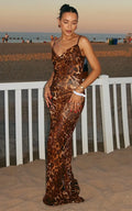 Hilary Maxi Dress - Sheer Cowl Neck Slip Dress in Leopard