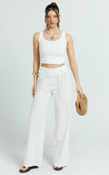 Alva Pants - High Waisted Front Tie Wide Leg Pants in White