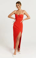 Joel Midi Dress - Halter Sweetheart Neckline Bodycon Dress in Orange
