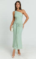 Mandy Midi Dress - Knot Detail Cut Out Mesh Dress in Sage