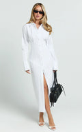 Genevieve Midi Dress - Slim Shirt Dress in White