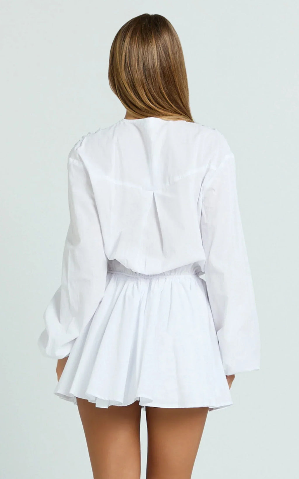 Felix Mini Dress - Front Tie Bishop Sleeve Dress in White