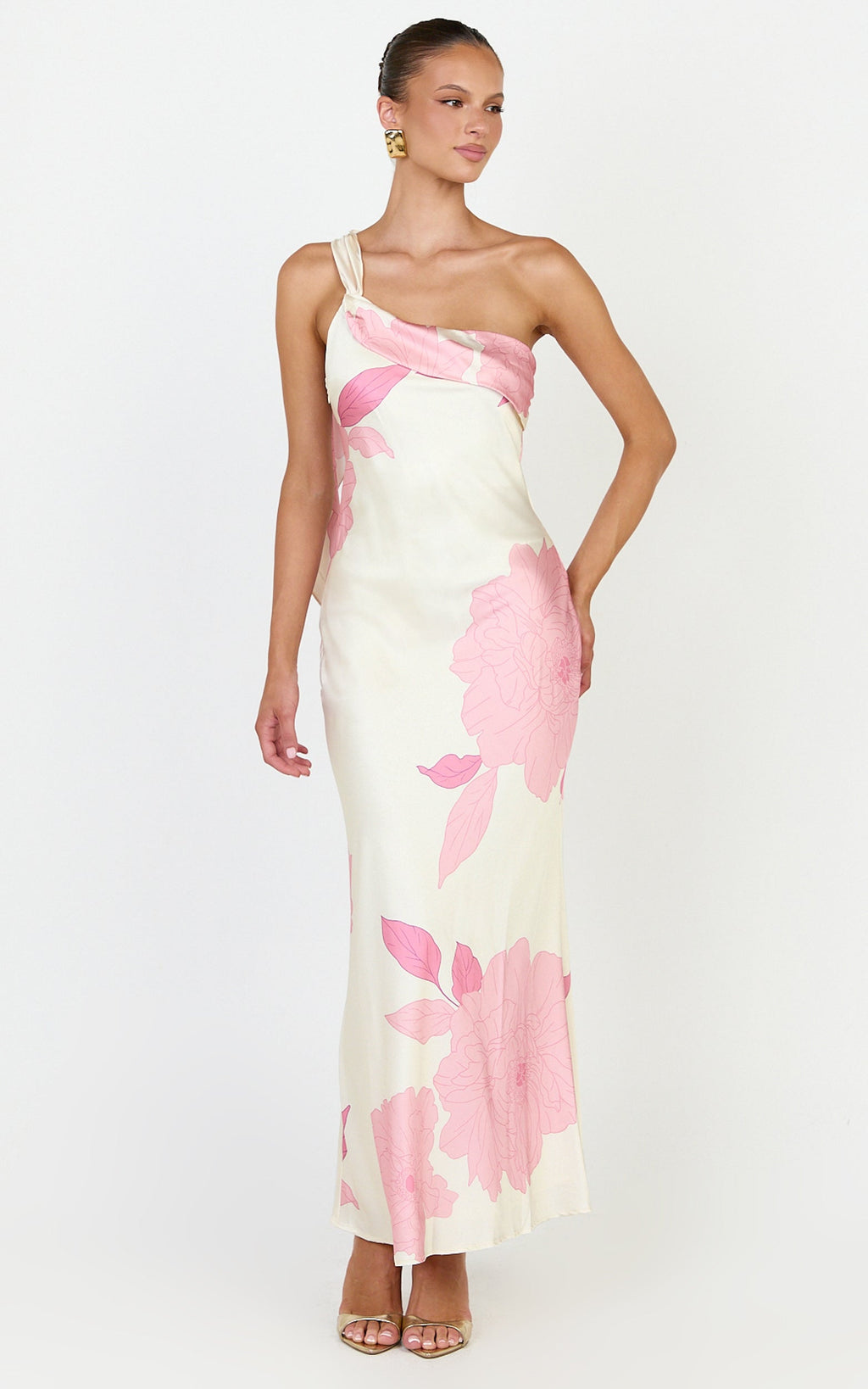 Eve Midi Dress - One Shoulder Slip Dress in Butter Floral