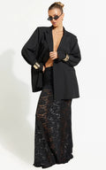 Kamille Maxi Skirt - Lace Mermaid Hem Skirt in Black
