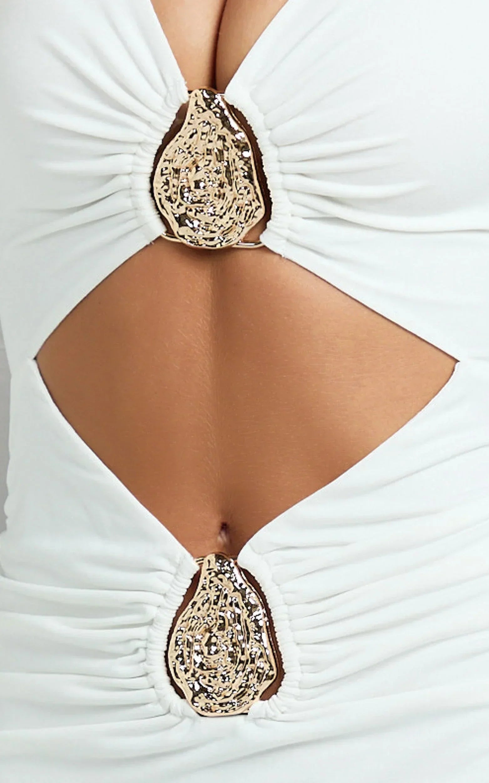 Dakota Maxi Dress - Long Sleeve V Neck Bodycon Dress in Cream