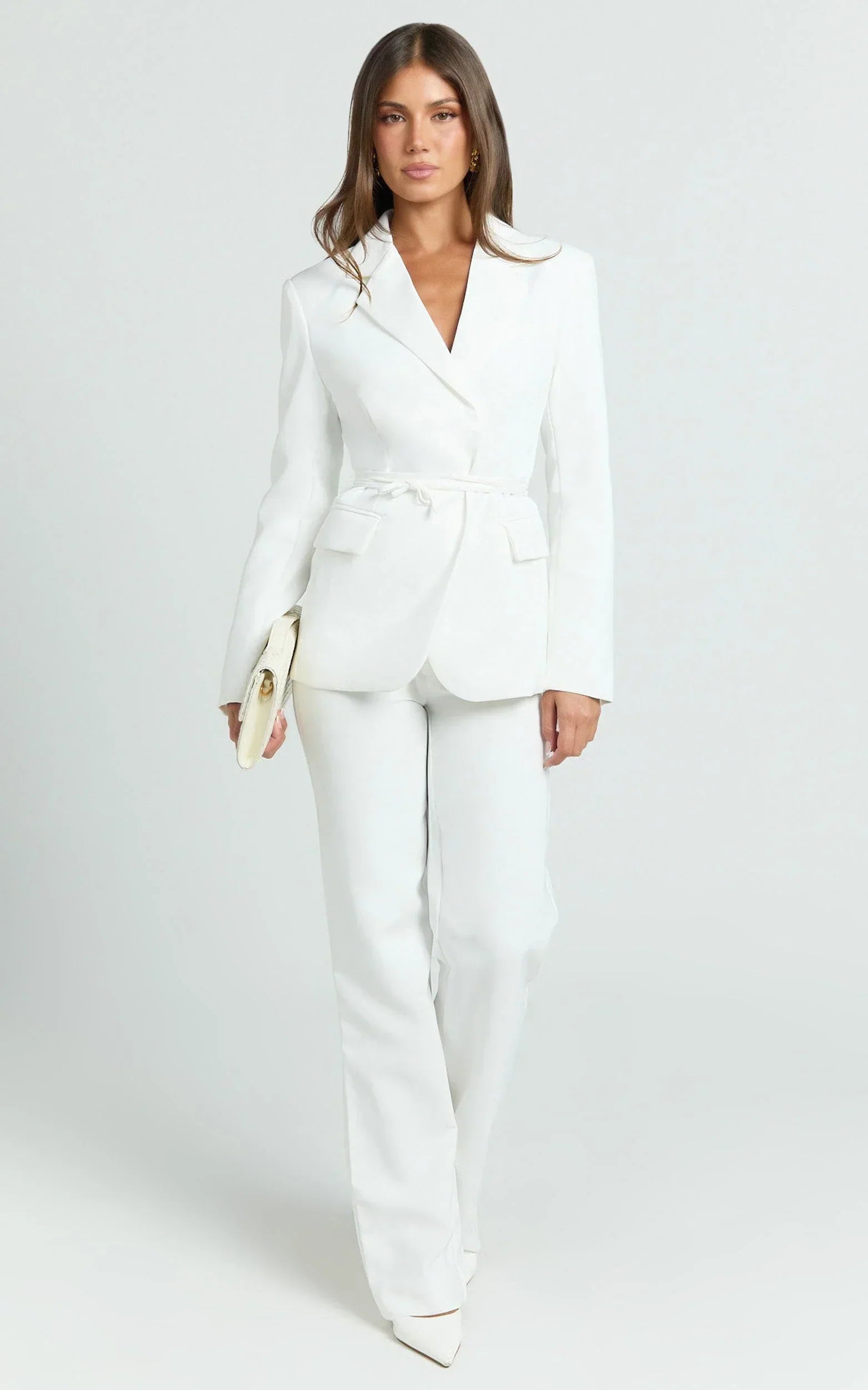 Sally Pants - Mid Waisted Straight Leg Tailored Pants in White