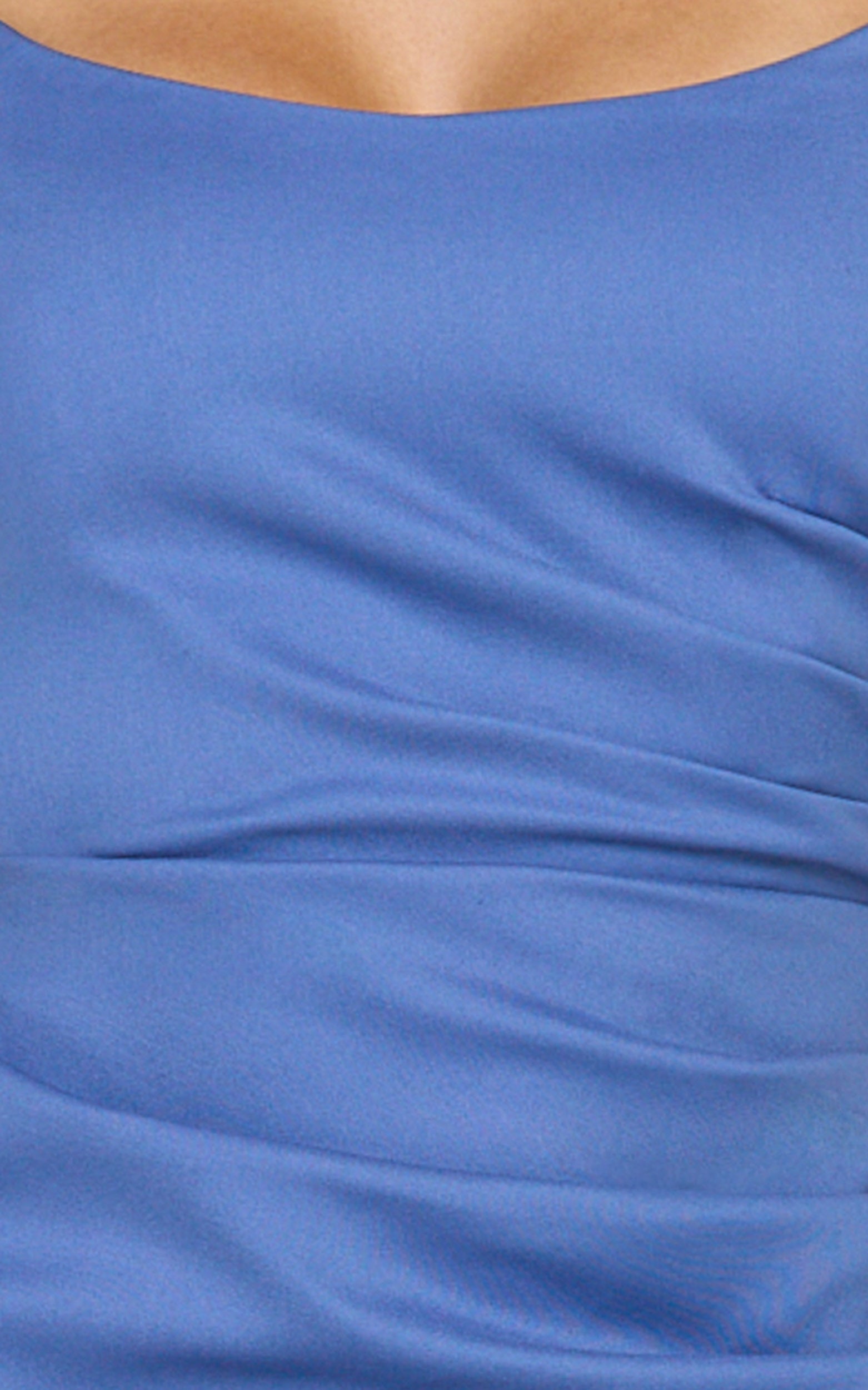 Liora Mini Dress - Low Back Scoop Neck Pintucked Dress in Steel Blue