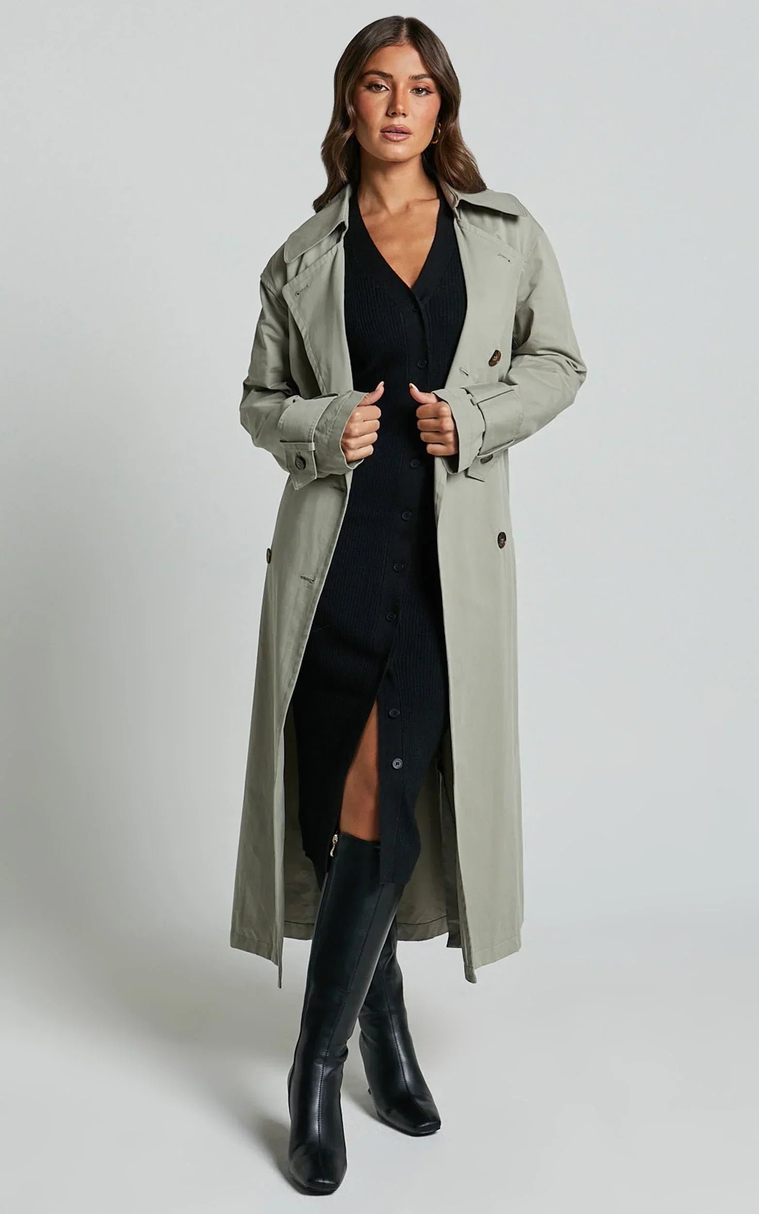 Leahanna Midi Dress - Button Front Knit Dress in Black