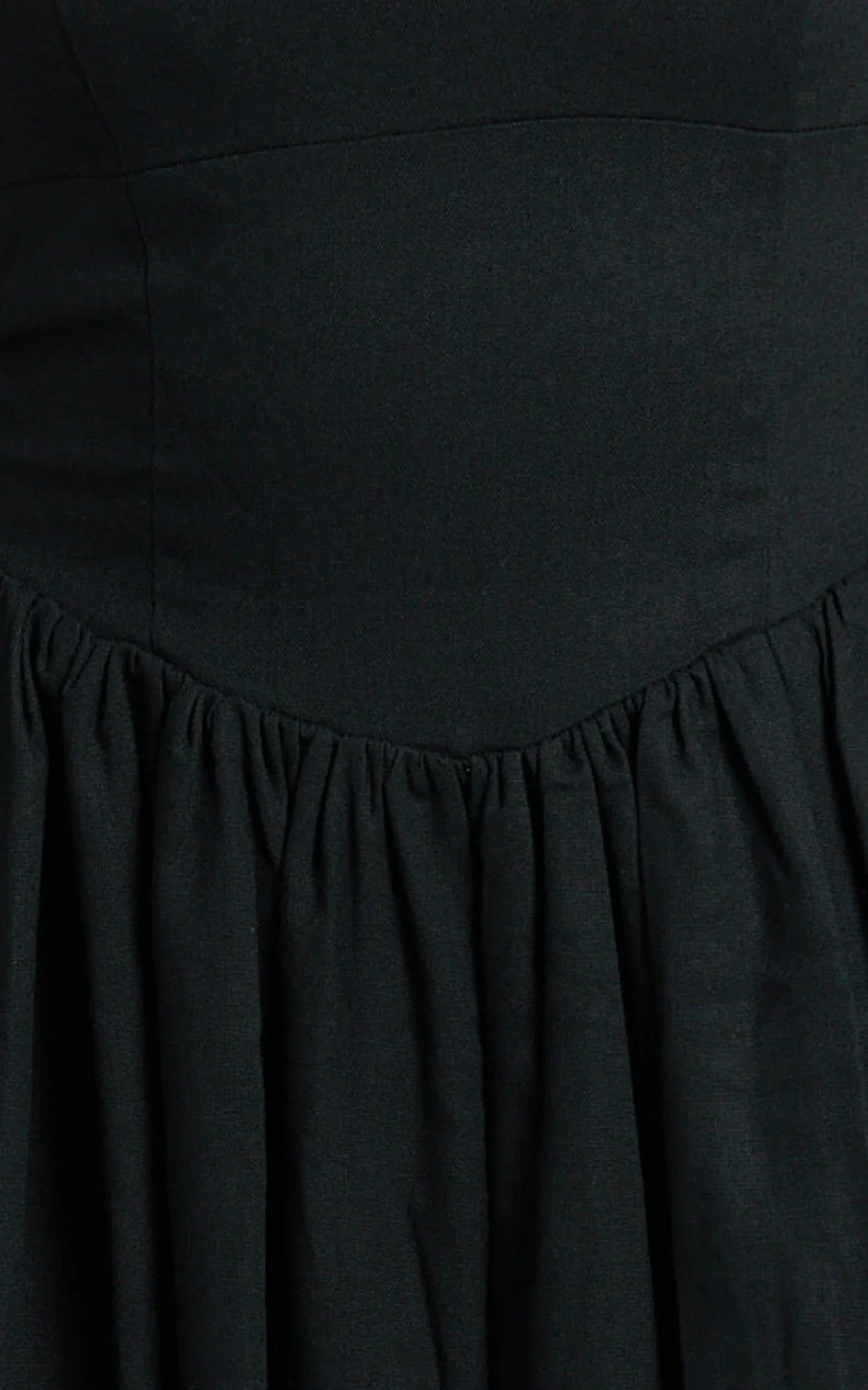 Morris Midi Dress - Linen Scoop Neck Gathered Dress in Black
