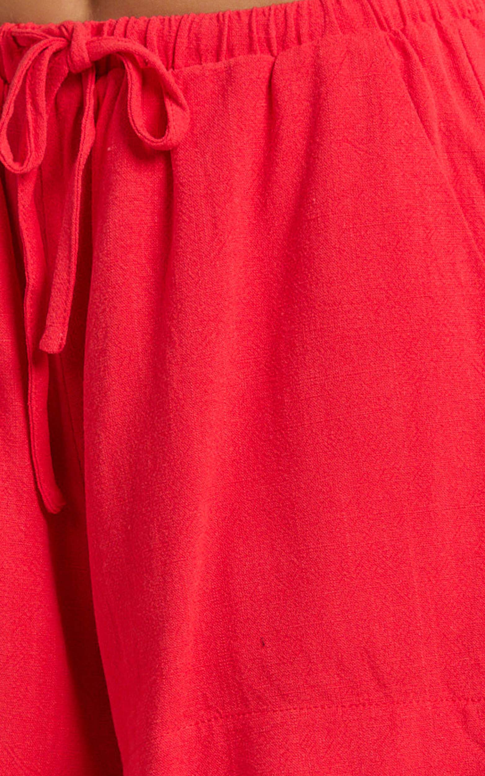 Olivia Shorts - Drawstring Relaxed Linen Shorts in Red