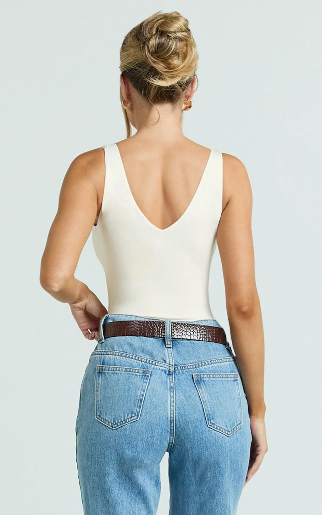 Jamie Bodysuit - V Neck Bodysuit in Cream
