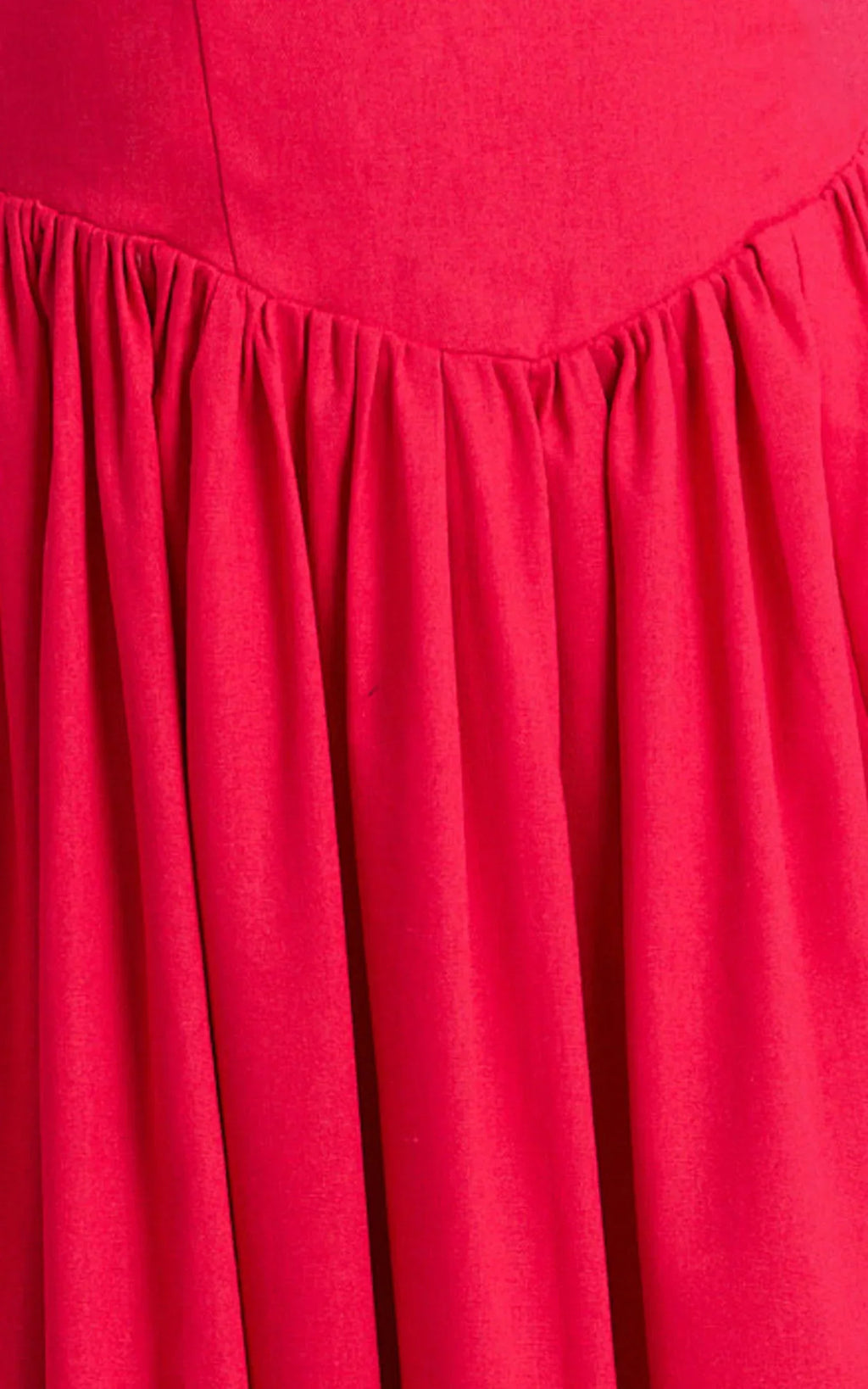 Morris Midi Dress - Linen Scoop Neck Gathered Dress in Red