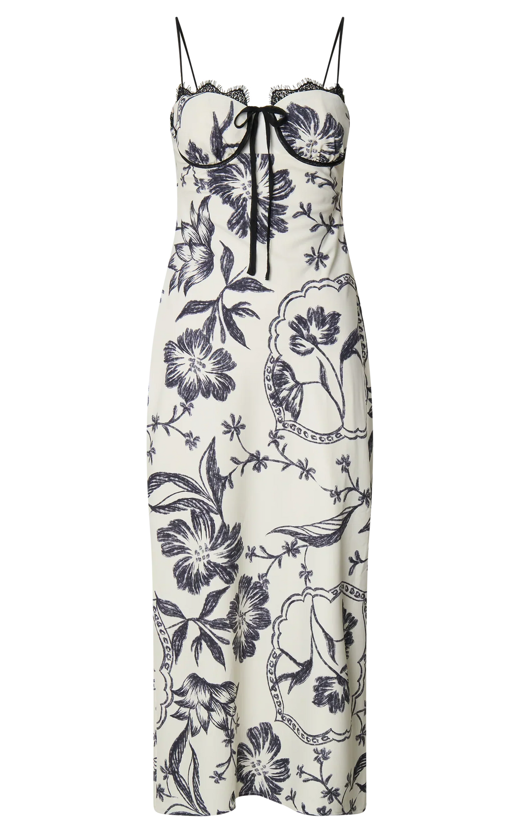 Helen Midi Dress - Strappy Balconette Tie Front Column Dress in Renaissance Floral Print