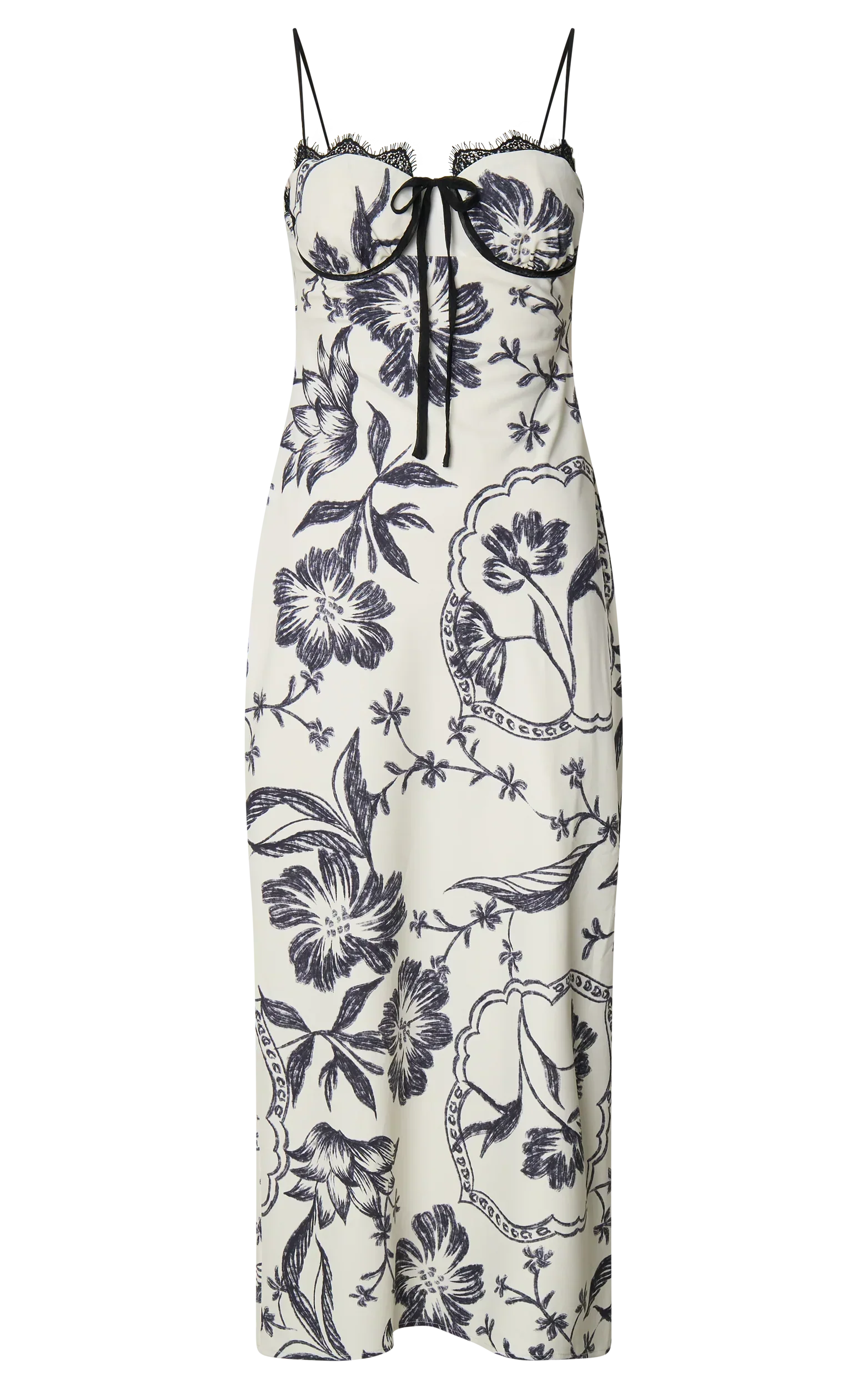 Helen Midi Dress - Strappy Balconette Tie Front Column Dress in Renaissance Floral Print