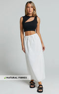 Bree Midi Skirt - Tie Waist Linen Look A Line Skirt in White