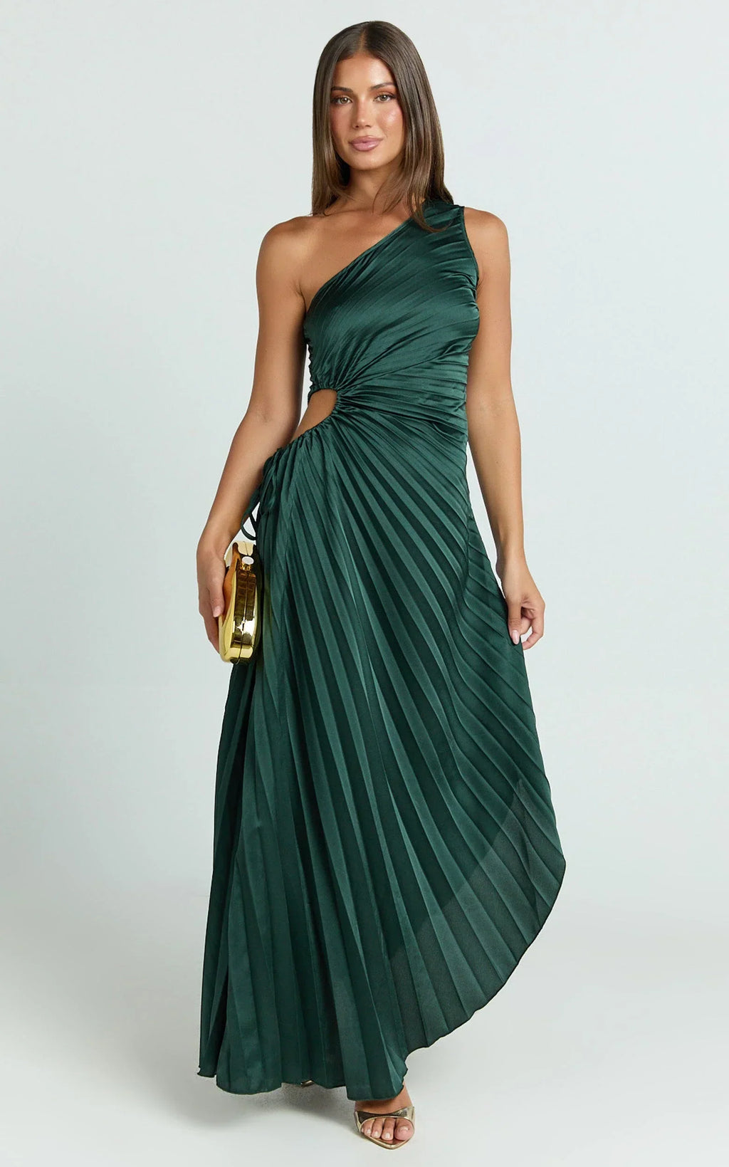 Kitsune Maxi Dress - One Shoulder Cut Out Dress in Emerald Green