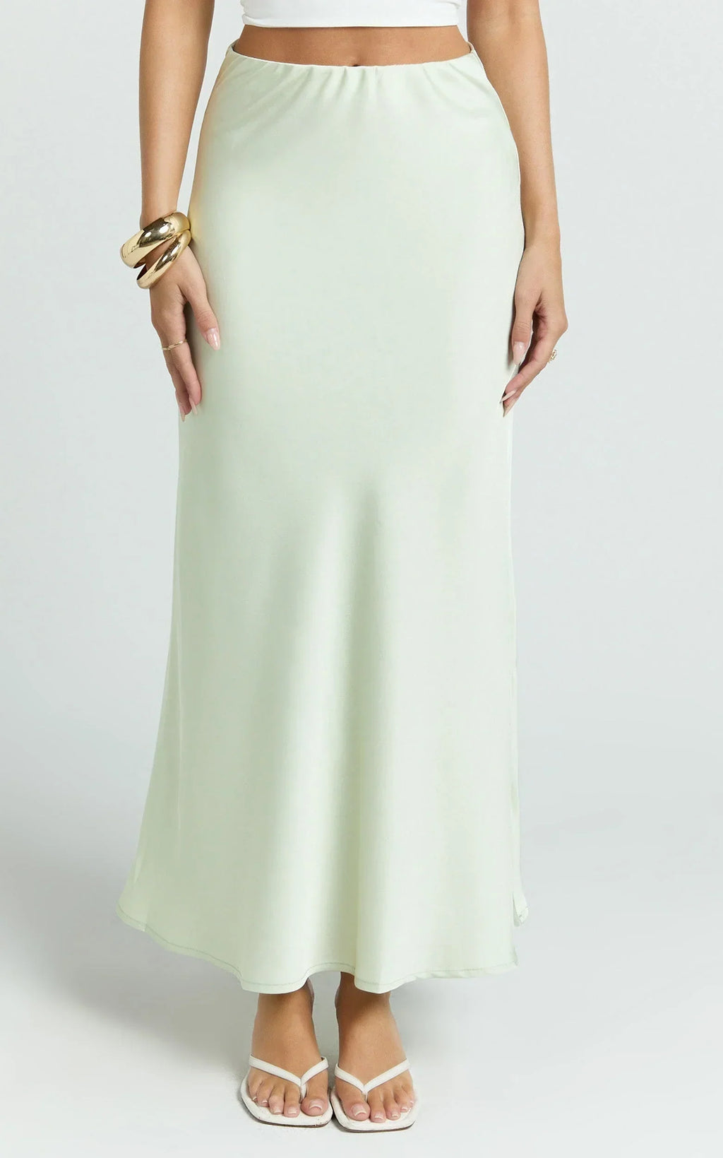 Amari Maxi Skirt - High Waisted Bias Cut Skirt in Mint