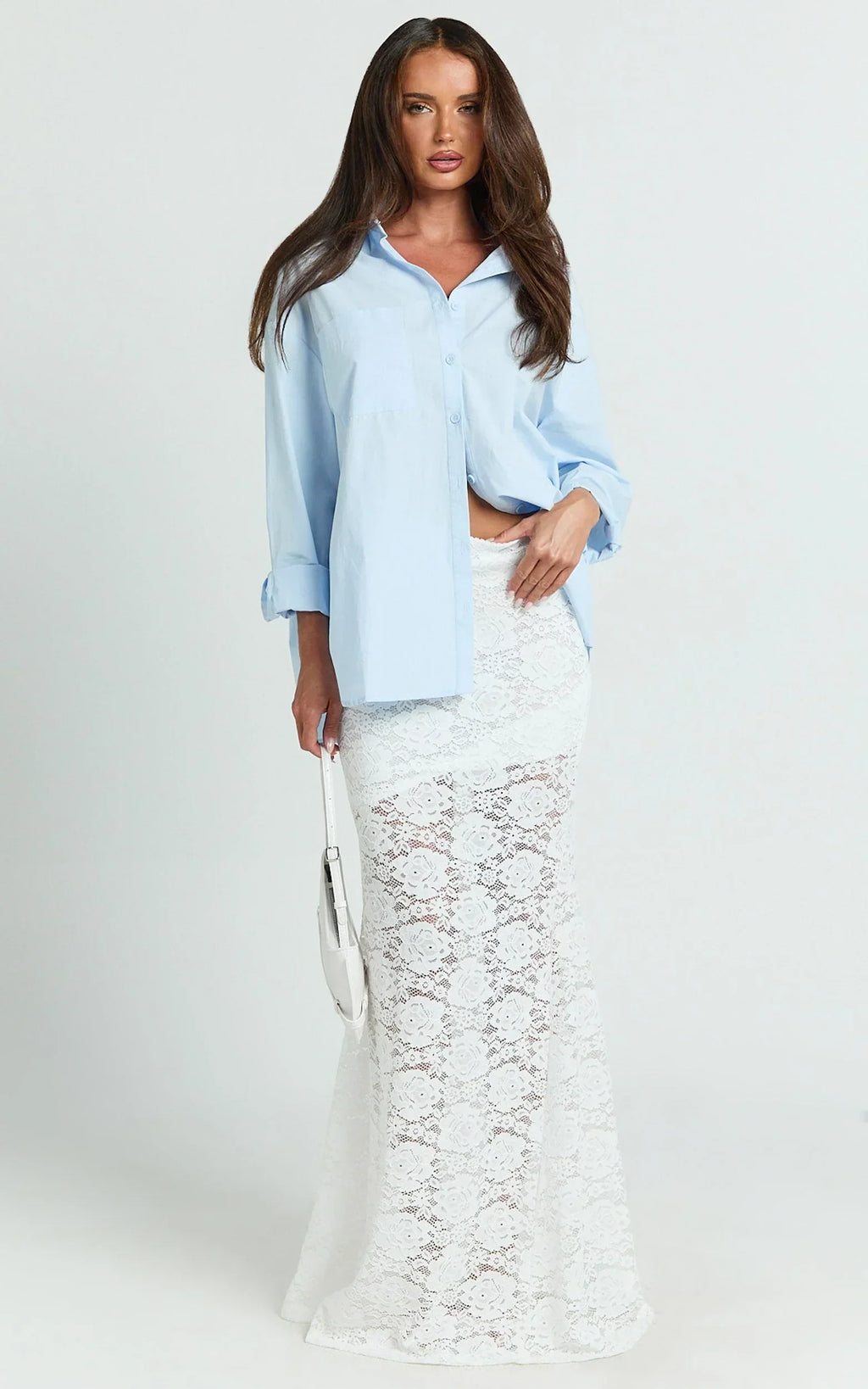 Kamille Maxi Skirt - Lace Mermaid Hem Skirt in White