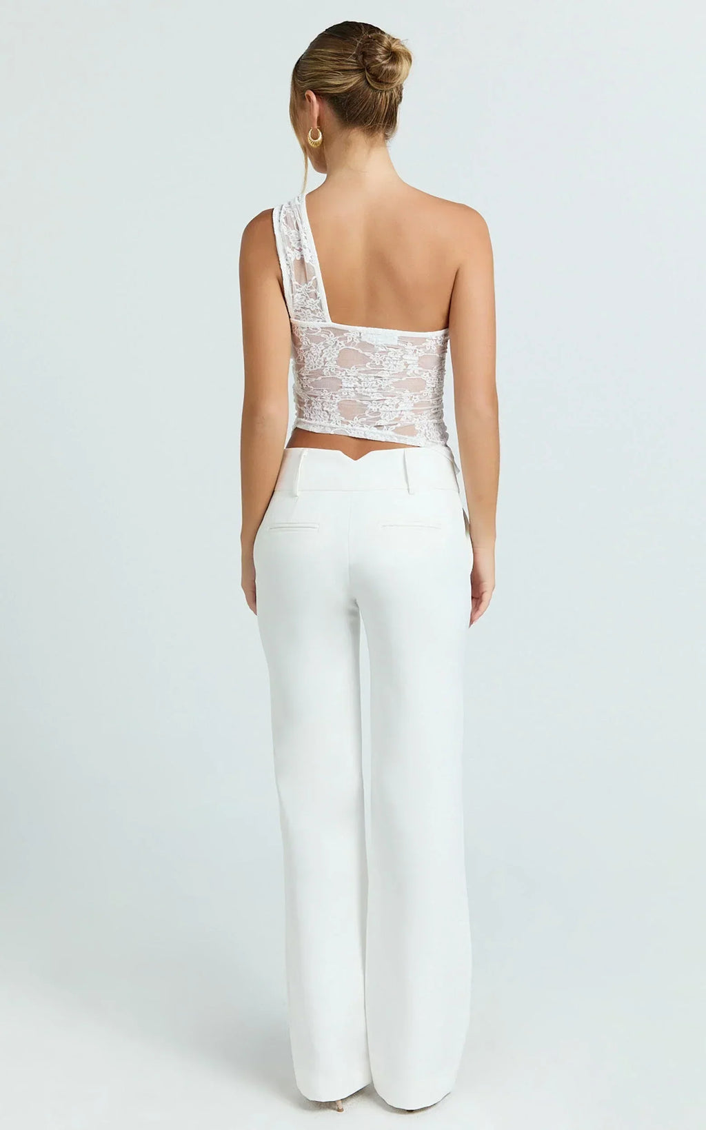 Rosie Top - Asymmetrical Lace Panel Top in White