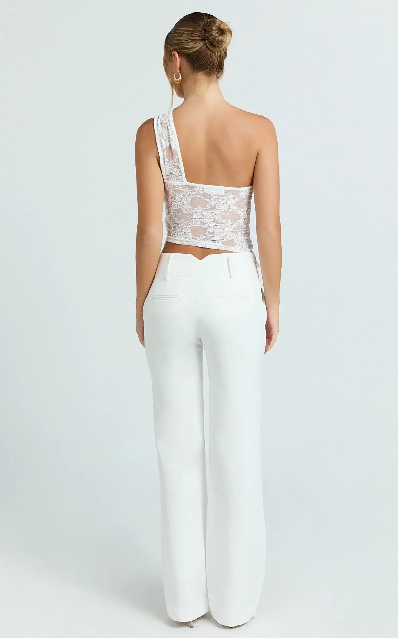 Rosie Top - Asymmetrical Lace Panel Top in White
