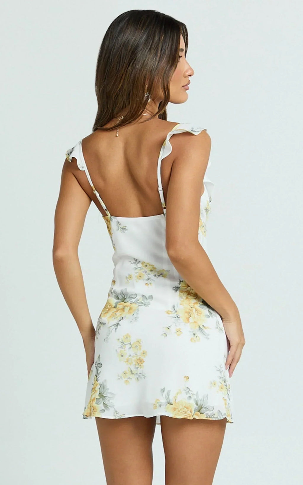 Azra Mini Dress - Georgette Frill Shoulder Sweetheart A Line Dress in Antique Florals
