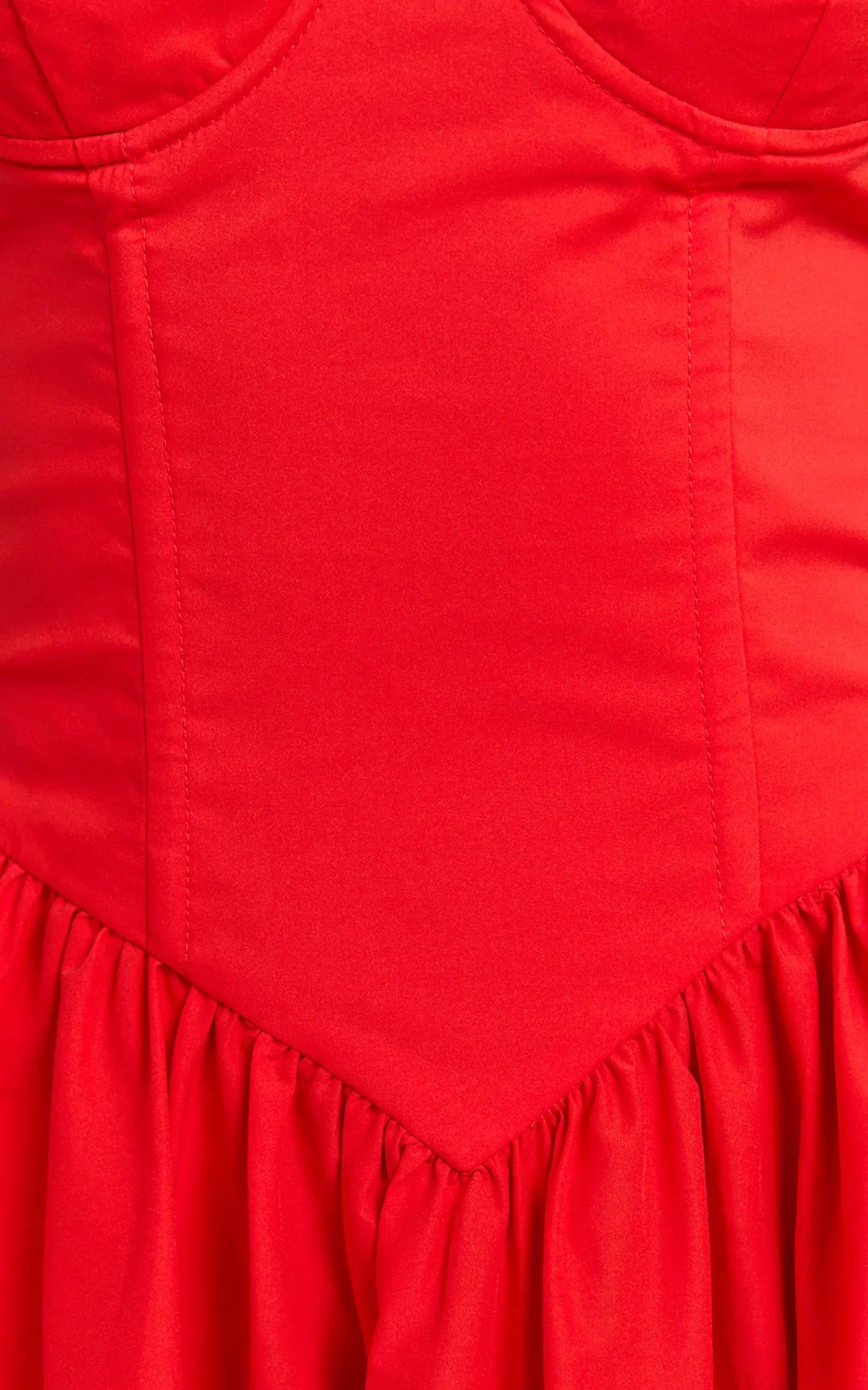 Daria Midi Dress - Strapless Corset Gathered Dress in Red