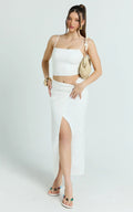 Dylan Midi Skirt - Mid Waist Twist Front Midi Skirt in White