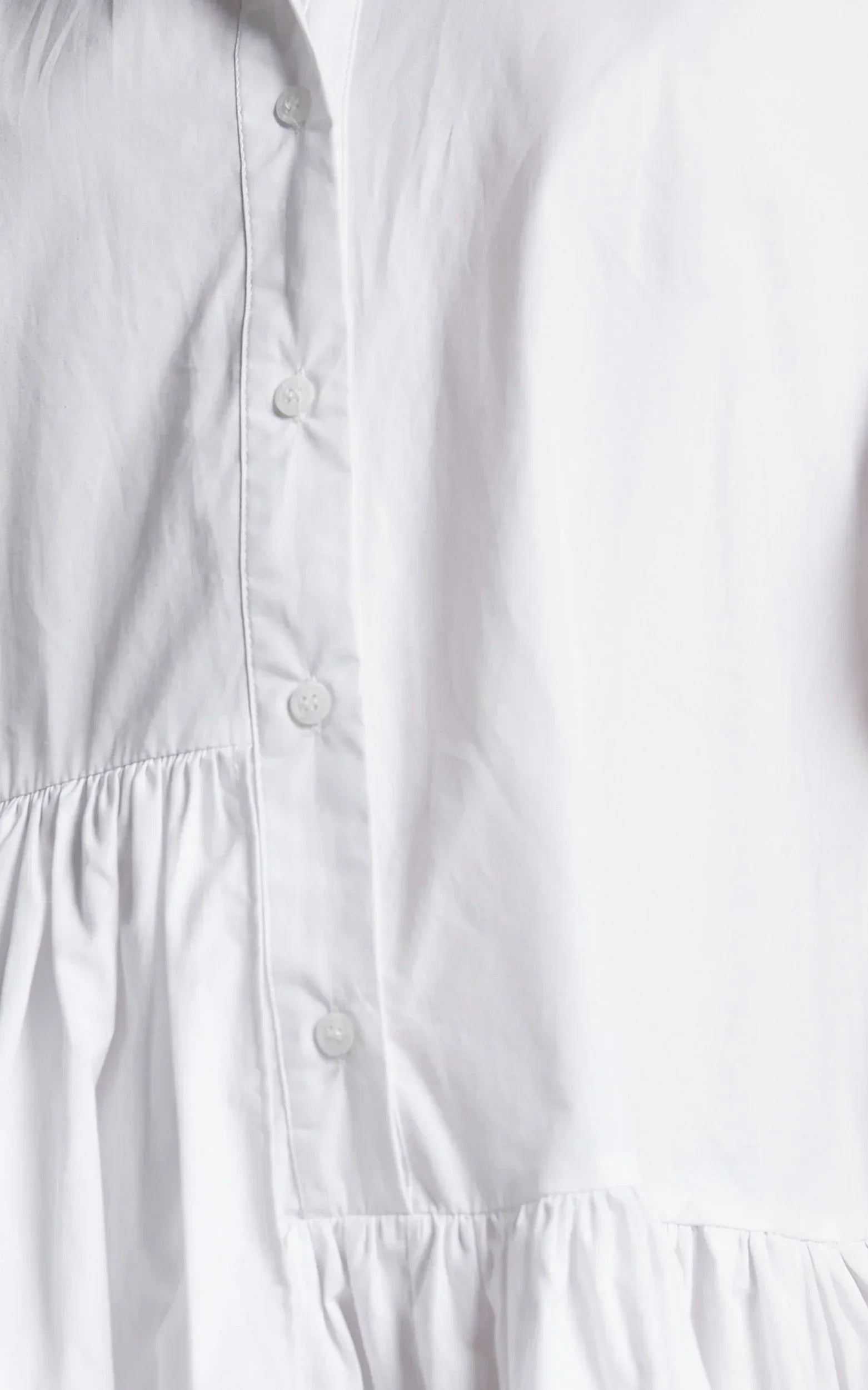 Elowen Mini Dress - Button Up Asymmetrical Tiered Smock Dress in White
