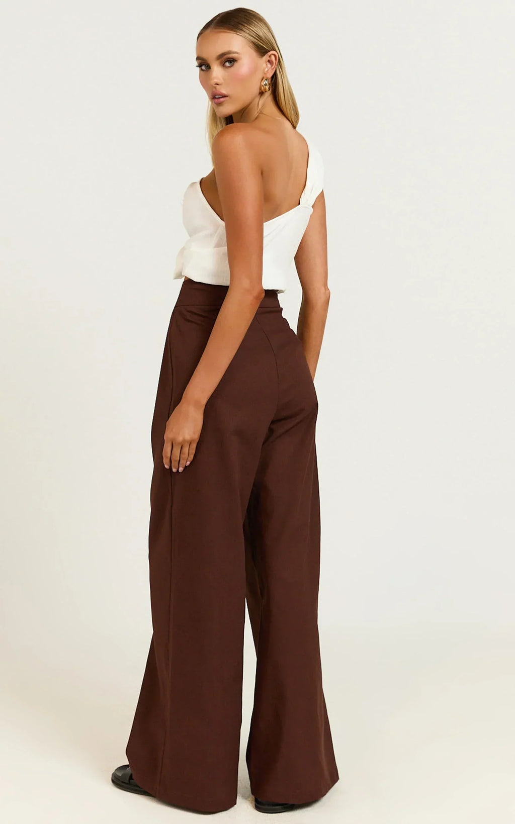 Alina Pants - Linen High Waisted Wide Leg Relaxed Pants in Chocolate