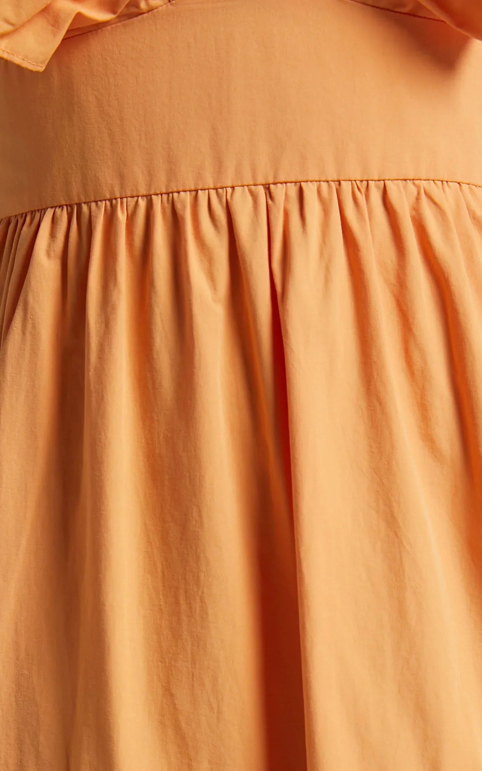 Levona Midi Dress - Ruffle Shoulder Tiered Dress in Orange