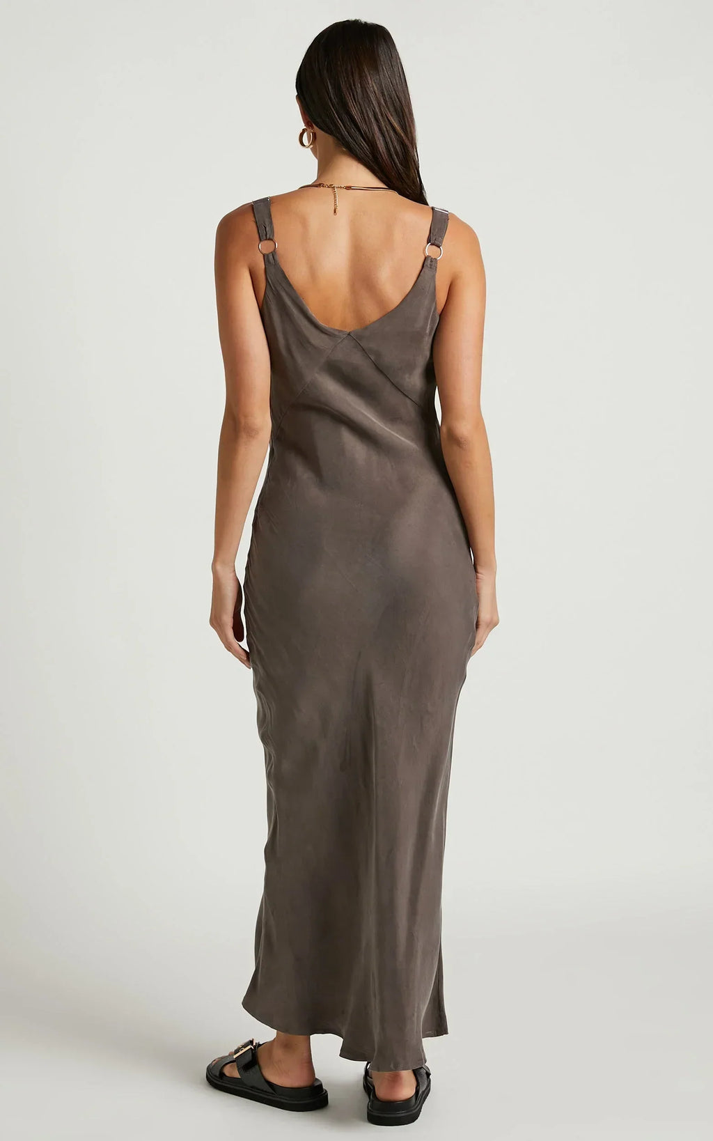 Kaya Midi Dress - Cupro Slip Dress in Warm Grey