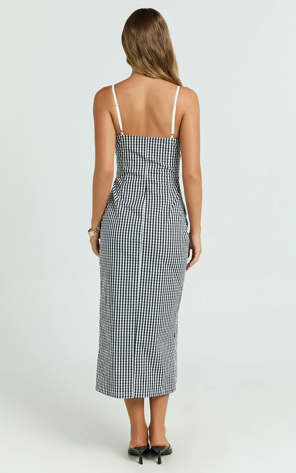 Anessa Midi Dress - Button Front Bustier Fitted Dress in Black