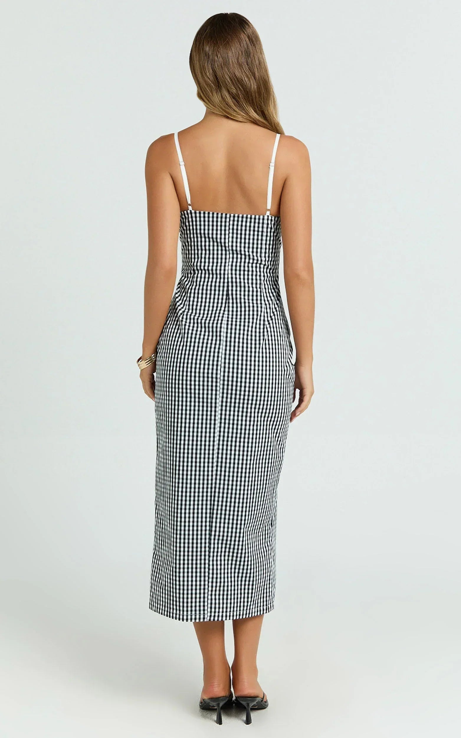 Anessa Midi Dress - Button Front Bustier Fitted Dress in Black