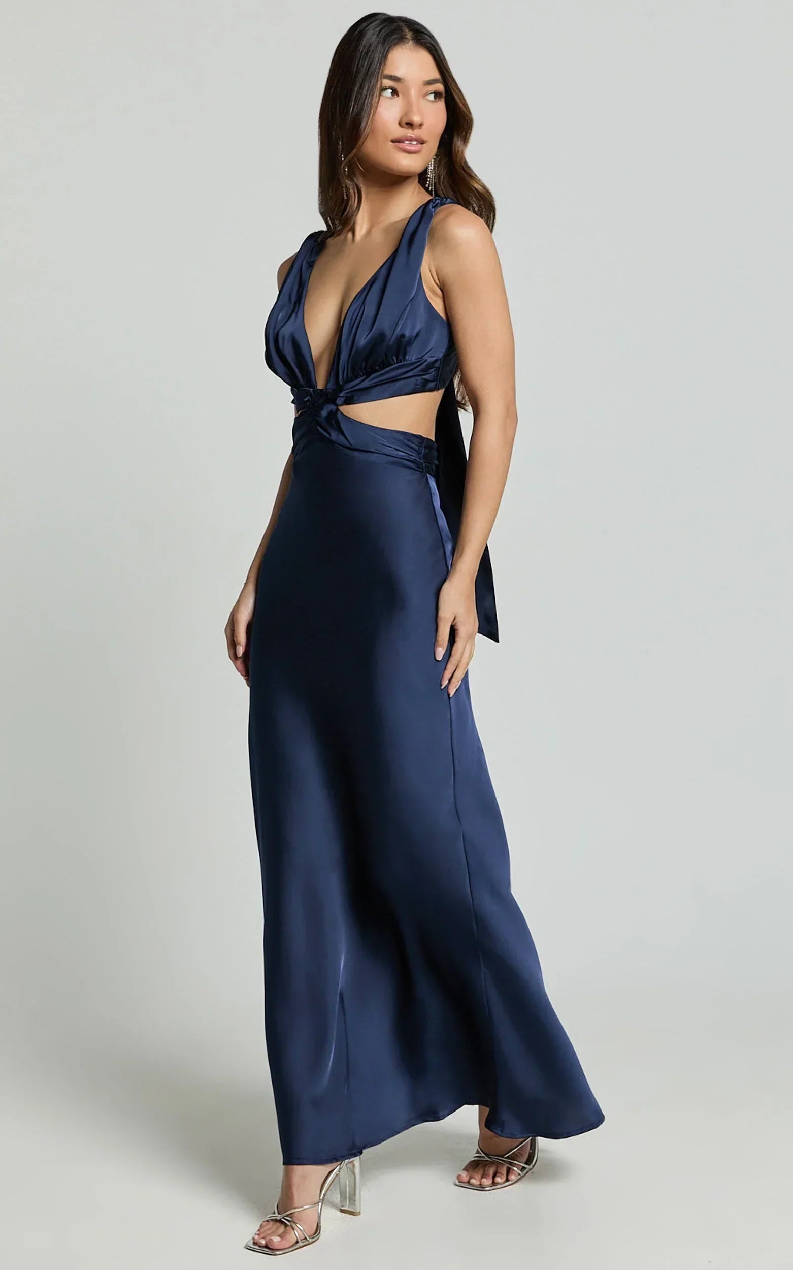 Adora Maxi Dress - V Neck Cut Out Dress in Navy