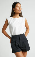 Elyssa Shorts - Pleat Detail Shorts in Black