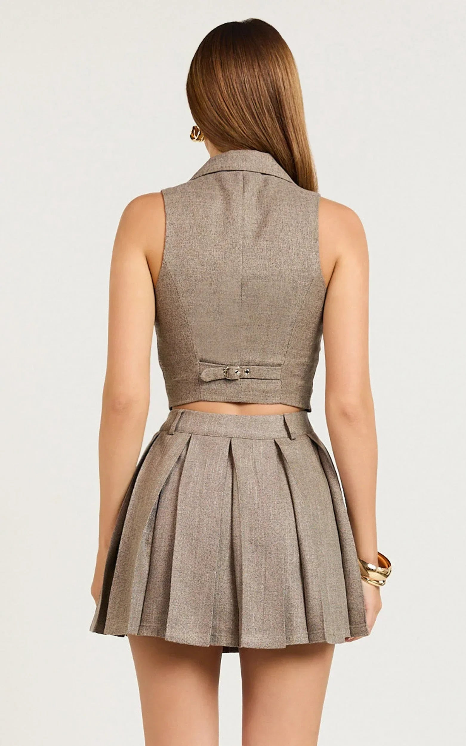 Andie Mini Skirt - Tailored Pleated Mini Skirt in Grey