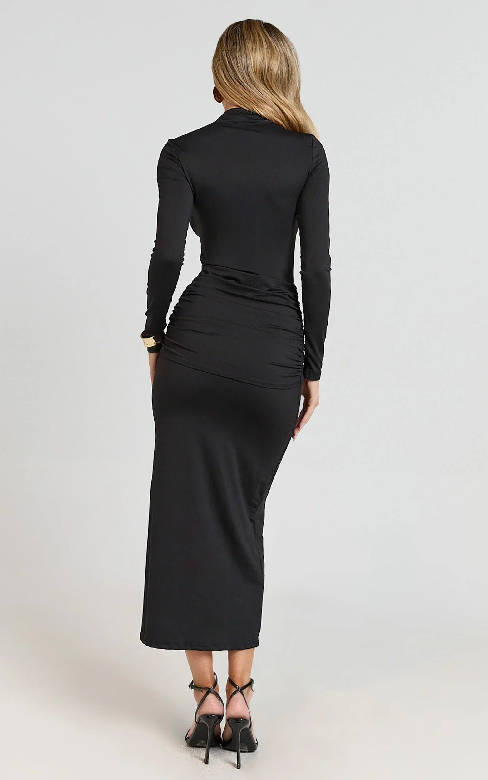 Amelita Midi Dress - Long Sleeve Knot Detail Dress in Black