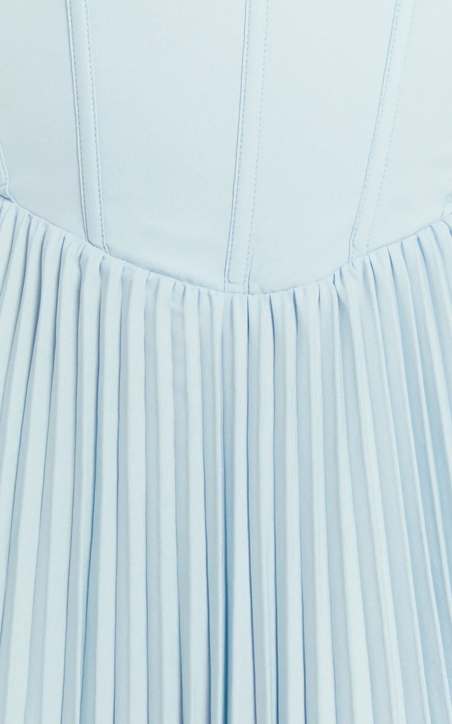 Loretta Midi Dress - Lace Up Back Bustier Pleated Dress in Light Blue