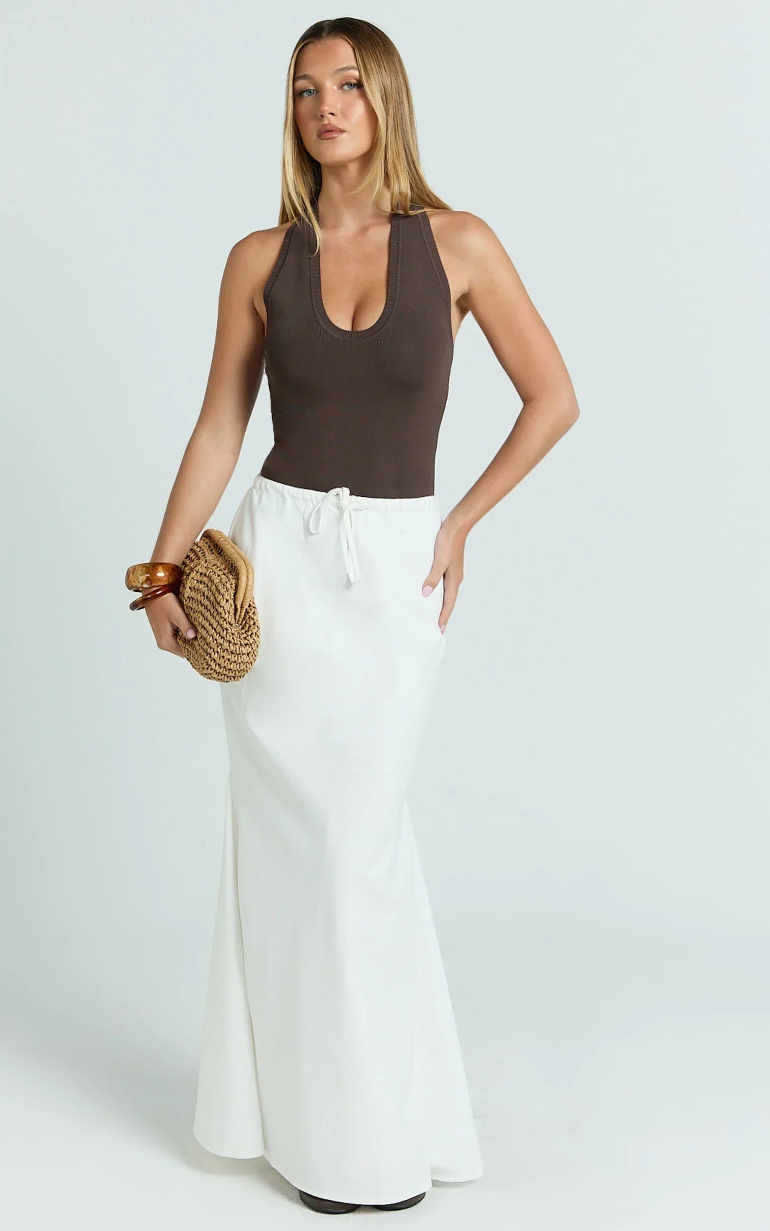 Jonah Maxi Skirt - Mid Waisted Linen Blend Maxi Skirt in Off White